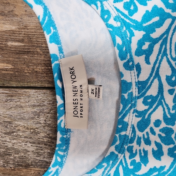 Jones New York Sport Woman short sleeve t-shirt scuba blue & white 2X W-558 - Picture 5 of 6